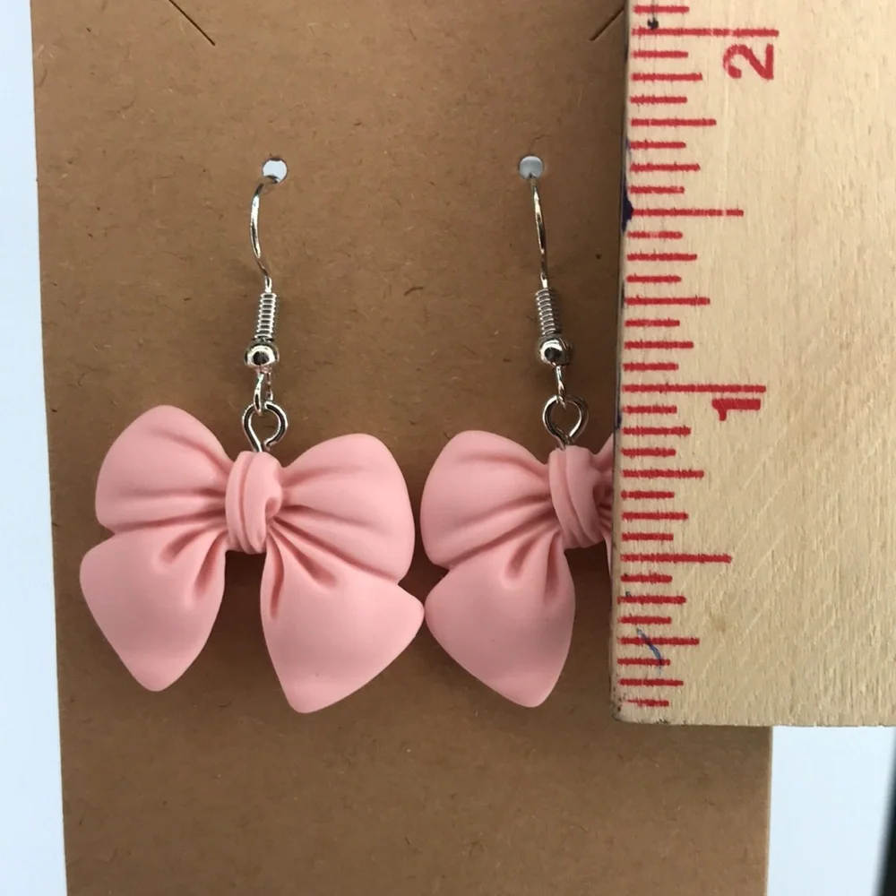 Resin Pink Bow Earrings Fashion Jewelry - Picture 2 of 4